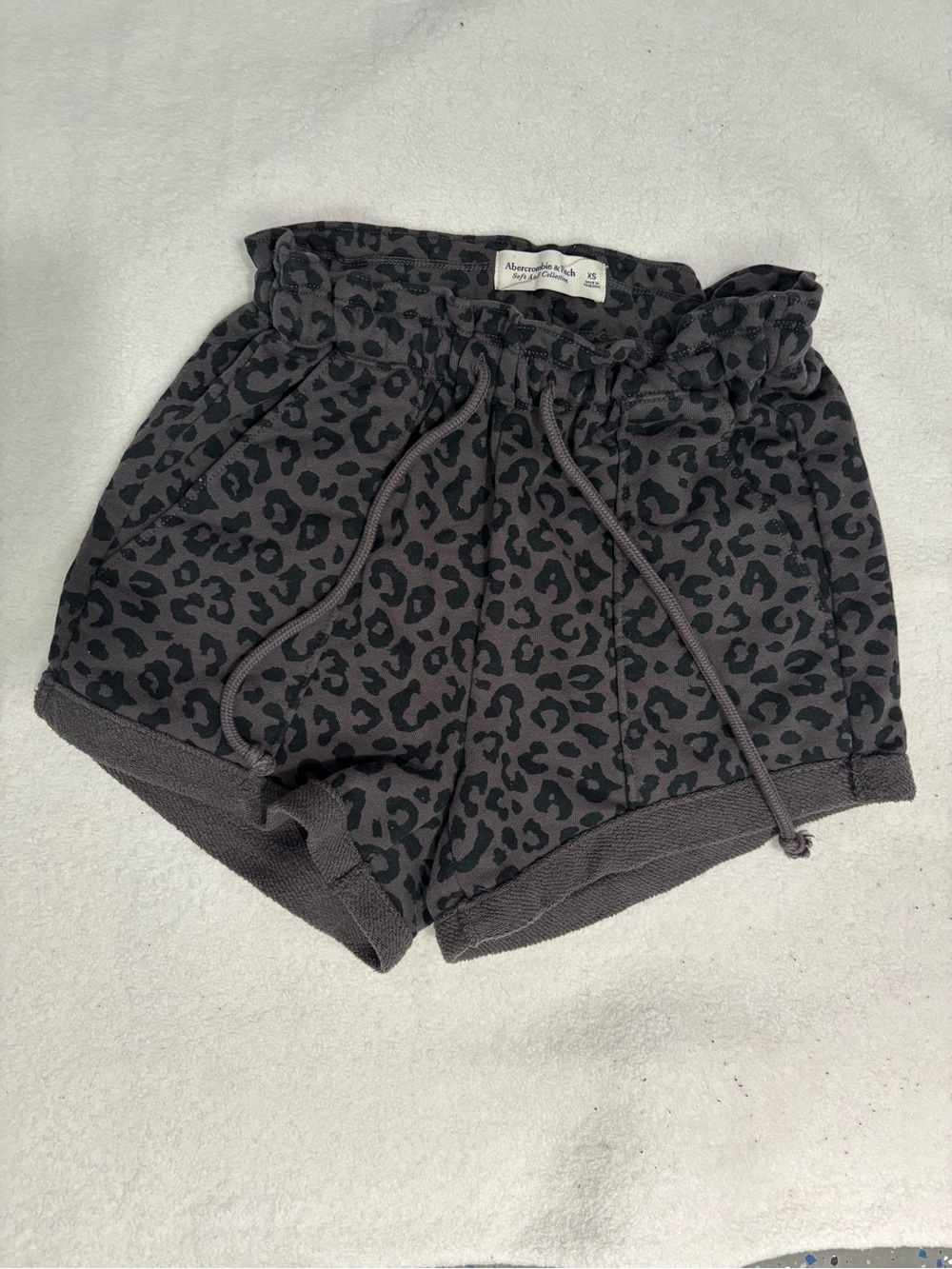 Abercrombie & Fitch Women's Dark Charcoal Leopard Print Drawstring Shorts